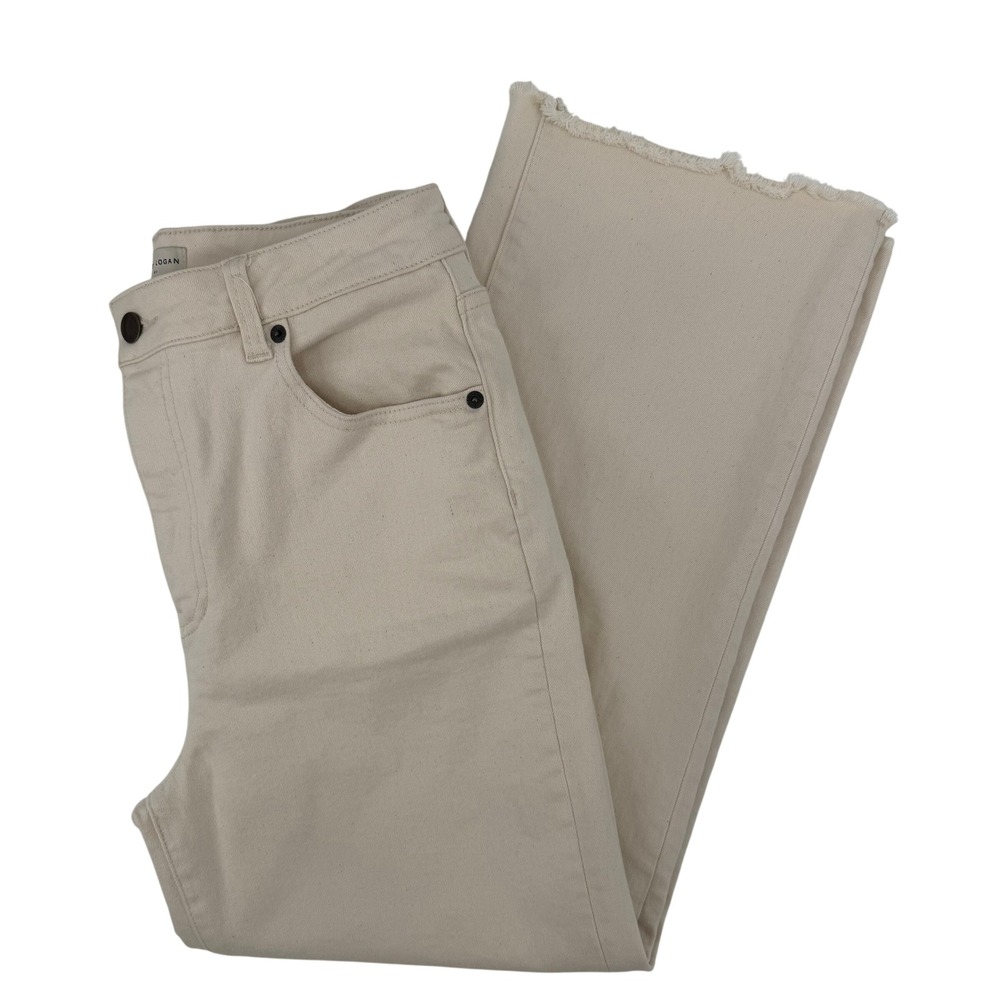 Oliver Logan Aberdeen Wide Leg Crop Jeans Cream Beige Raw Hem Size 30